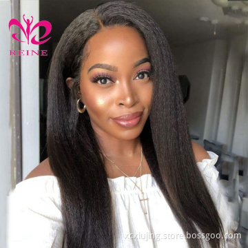 REINE Wholesale Vendors Brazilian Virgin Kinky Straight  Natural Hairline Glueless Remylace front human hair wig for black woman